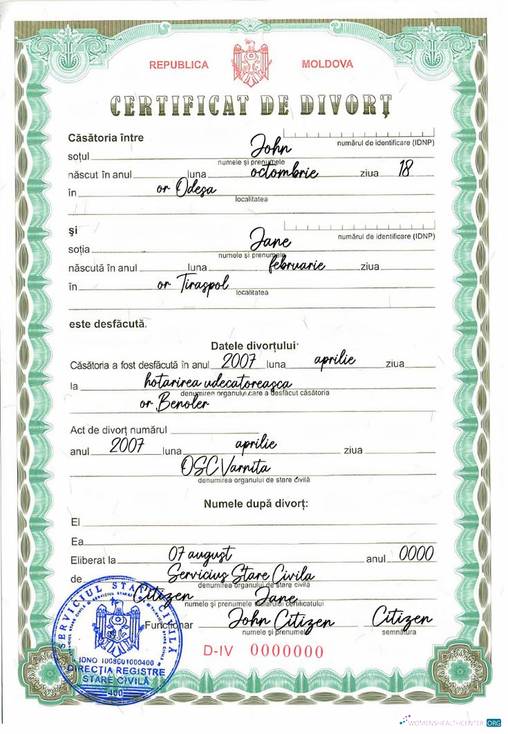 Download MOLDOVA divorce certificate Photoshop template